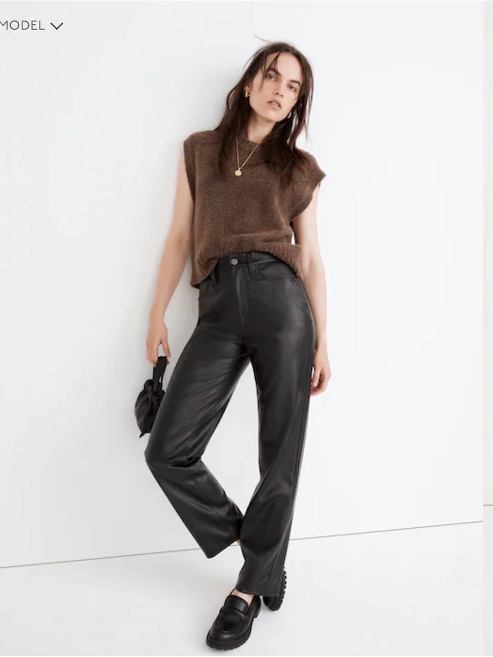 The Perfect Vintage High-Rise Vegan Leather Straight Jean- Black